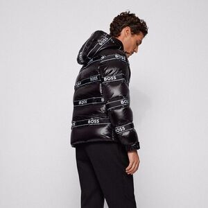 HUGO BOSS DOWN-FILLED JACKET WITH LOGO TRIMS AND DETACHABLE HOOD